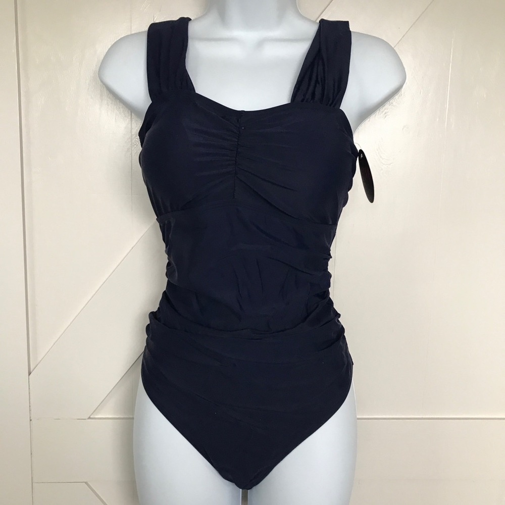Navy off shoulder one piece swimsuit - Picture 5 of 6
